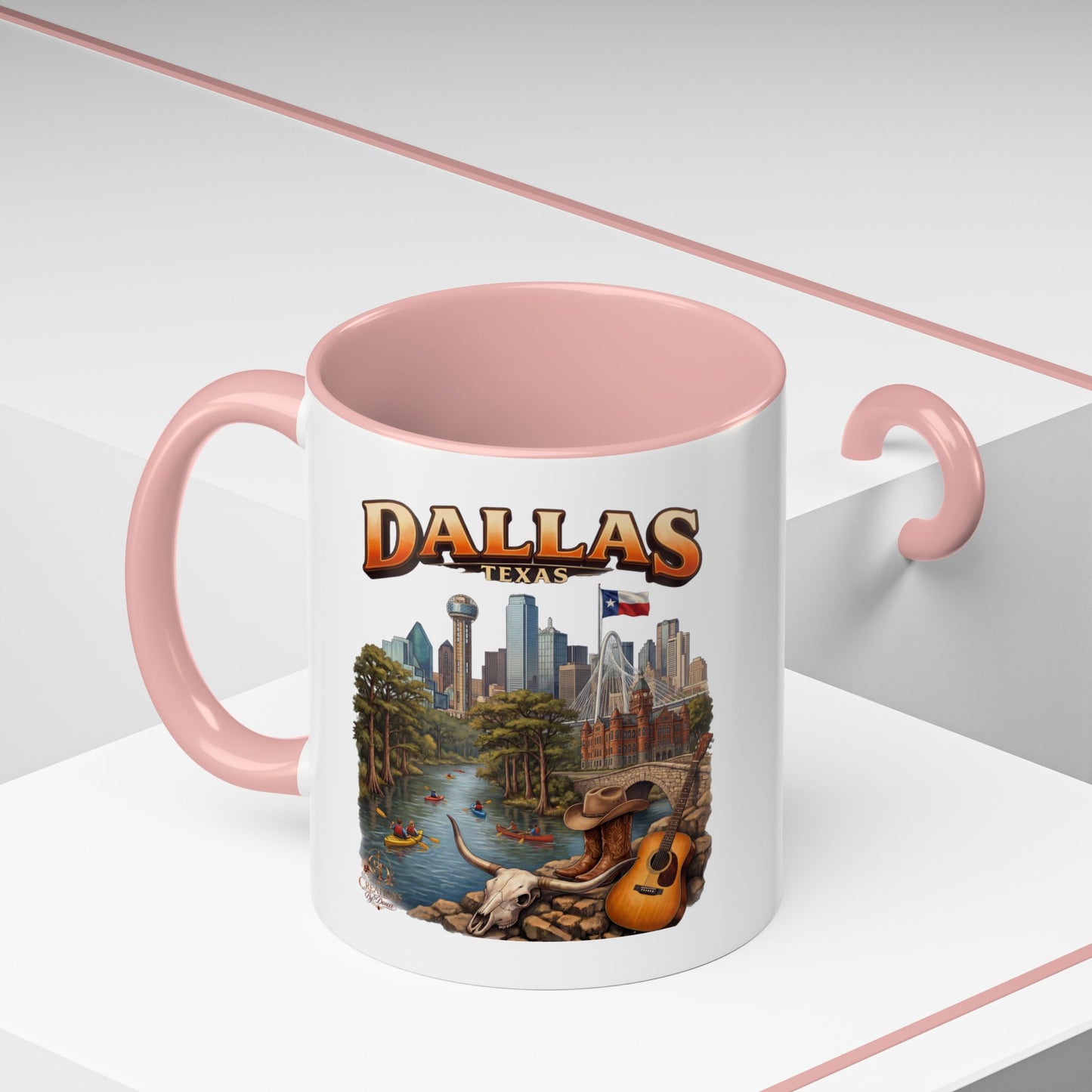 Dallas Skyline Accent Coffee Mug — Texas Souvenir Mug with Guitar & Cityscape