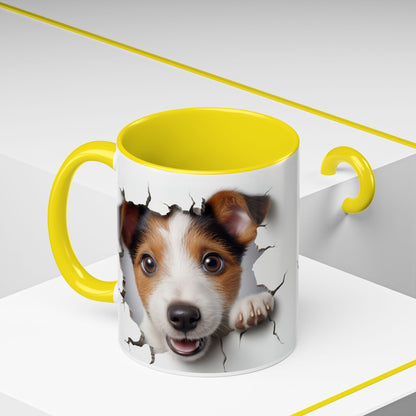 Jack Russell Puppy Peek Accent Coffee Mug – Cute Dog Rupture Design (11/15oz)
