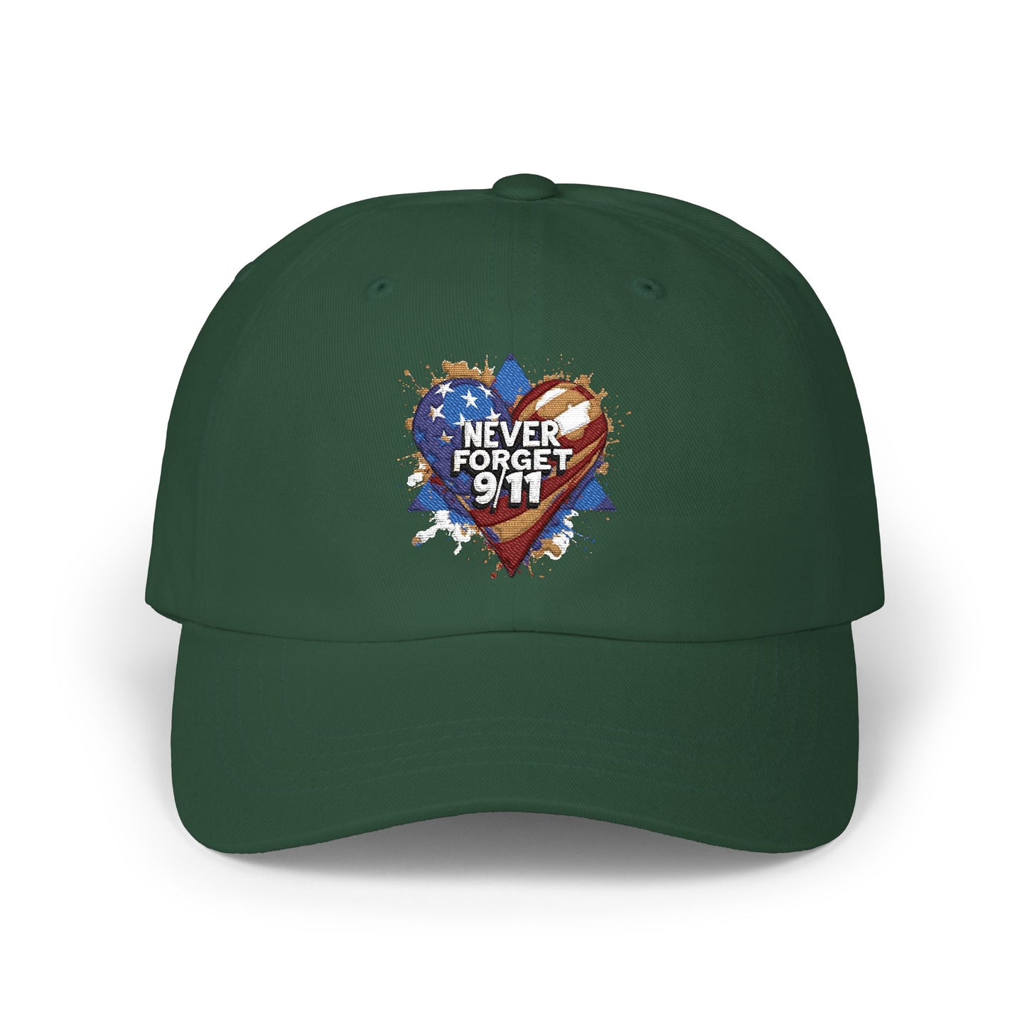 Dad Cap - "Never Forget 9/11" Heart American Flag Tribute Cap
