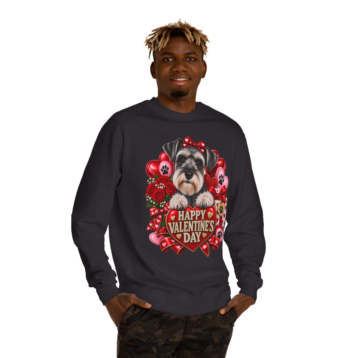 Valentine's Day Dog Sweatshirt — Cute Schnauzer "Happy Valentine's Day" Crewneck