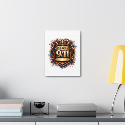 9/11 Never Forget Canvas Print — Firefighter Tribute Stretched Wall Art