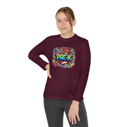 PRE-K Youth Long Sleeve Tee — Colorful School Supplies Design