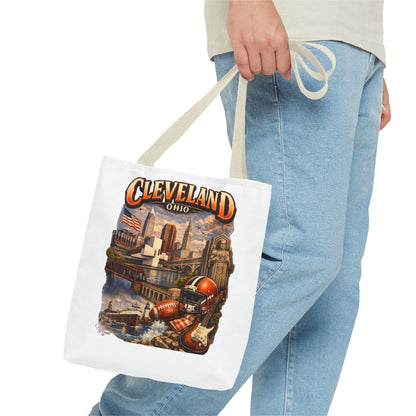Cleveland Cityscape Tote Bag — Vintage Ohio Skyline & Sports Montage