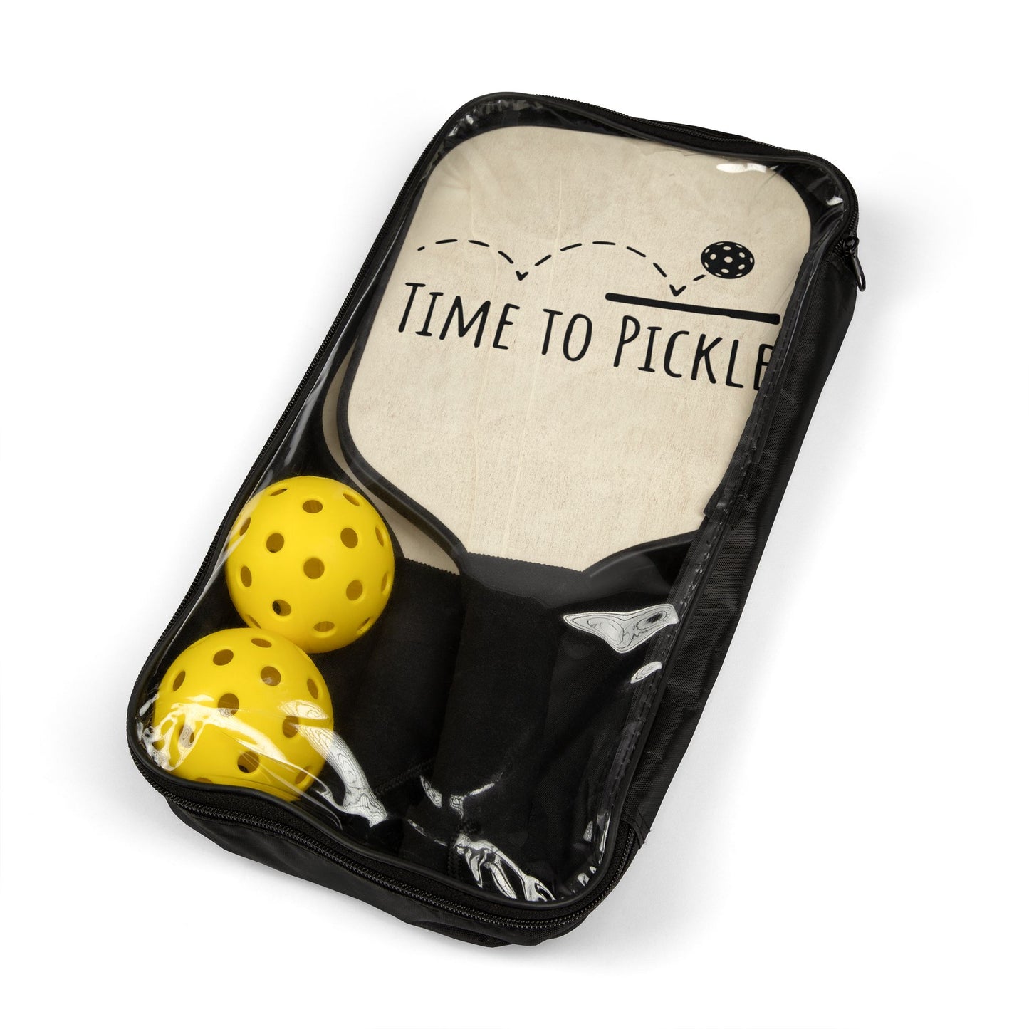Pickleball Paddle Set - "Time to Pickle" Lightweight Wooden Paddles with Balls (2-Pack)