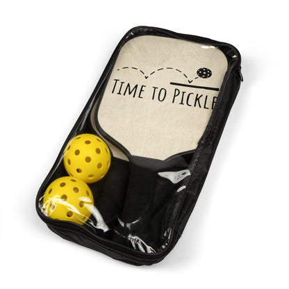 Pickleball Paddle Set - "Time to Pickle" Lightweight Wooden Paddles with Balls (2-Pack)