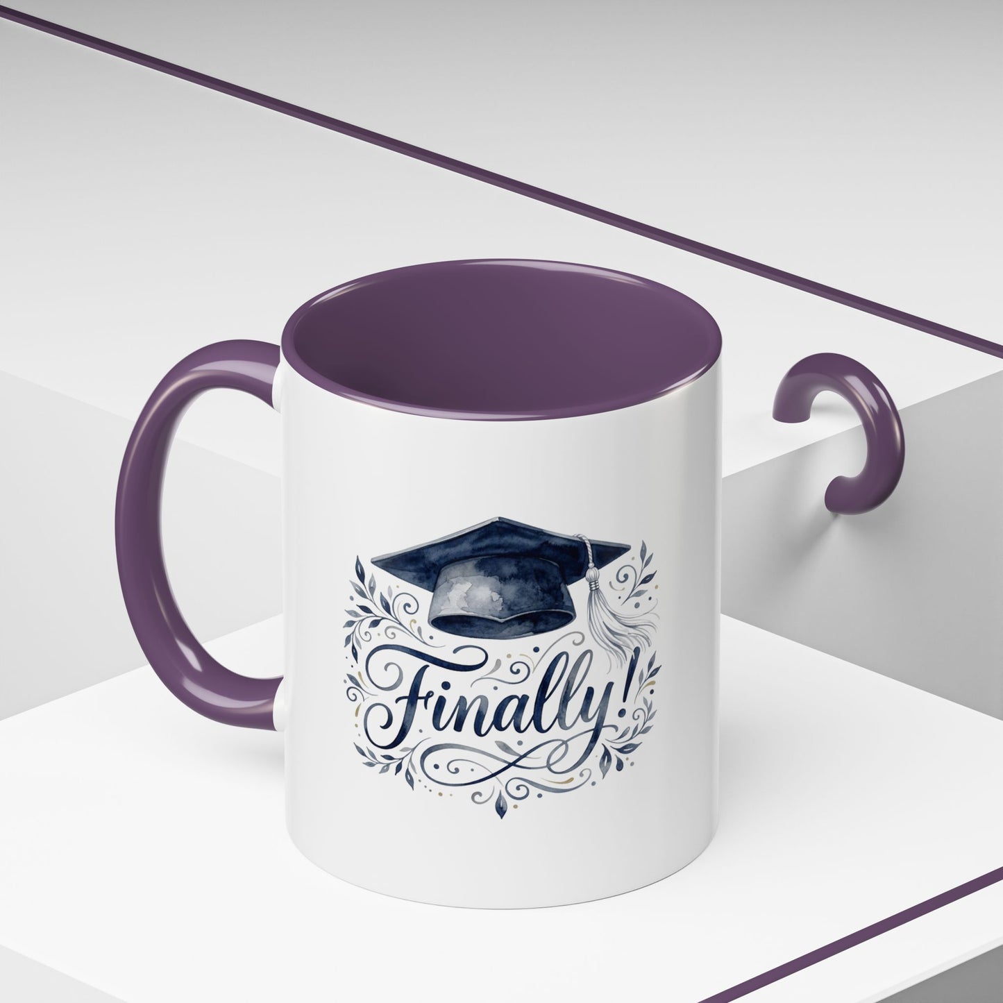 Graduation Coffee Mug — "Finally!" Cap Design (11/15oz)