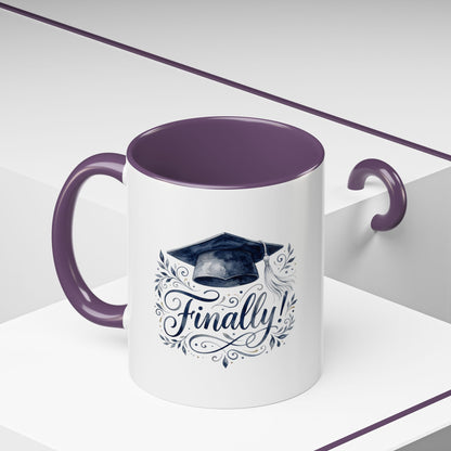 Graduation Coffee Mug — "Finally!" Cap Design (11/15oz)