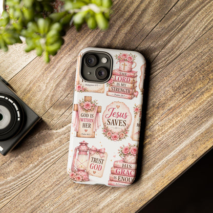 Faith Phone Case — 'Jesus Saves' Floral Christian Scripture iPhone Case