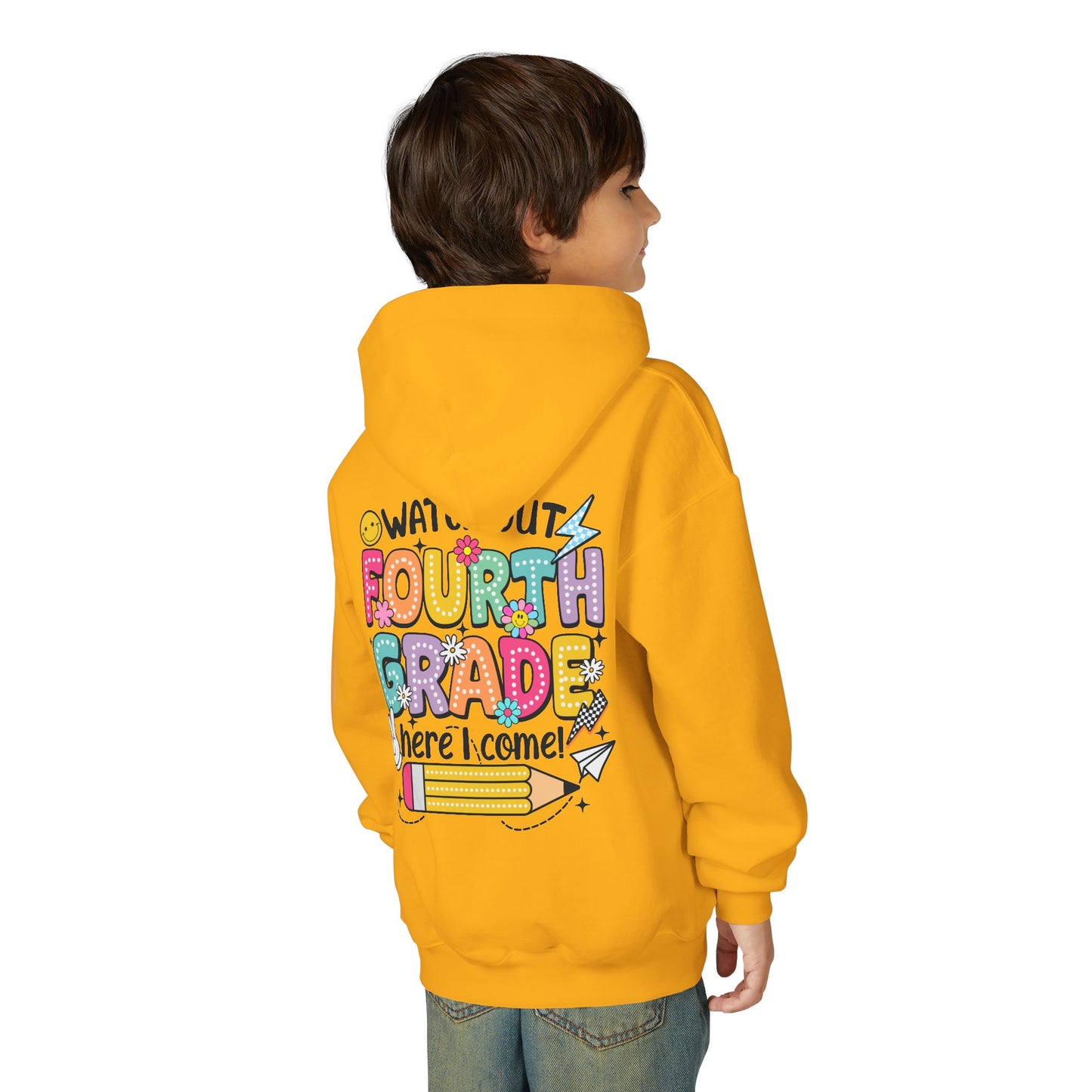 Fourth Grade Hoodie – "Watch Out Fourth Grade Here I Come" Kids Back-to-School Sweatshirt