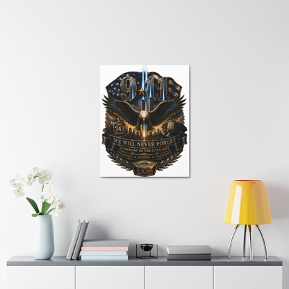 9/11 Memorial Stretched Canvas – We Will Never Forget Tribute Wall Art