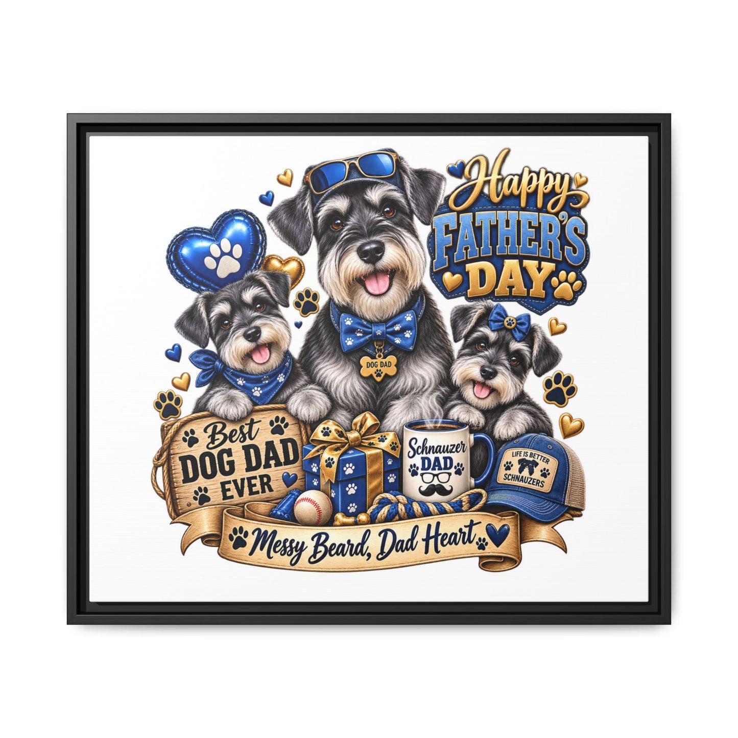 Happy Father's Day Schnauzer Canvas – Best Dog Dad Ever Framed Wall Art