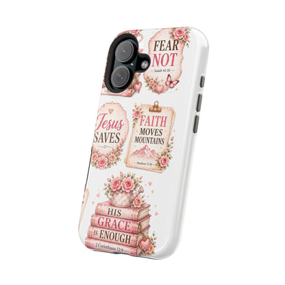 Christian Phone Case - "Fear Not, Faith Moves Mountains, Jesus Saves" Floral Magnetic Impact-Resistant Case