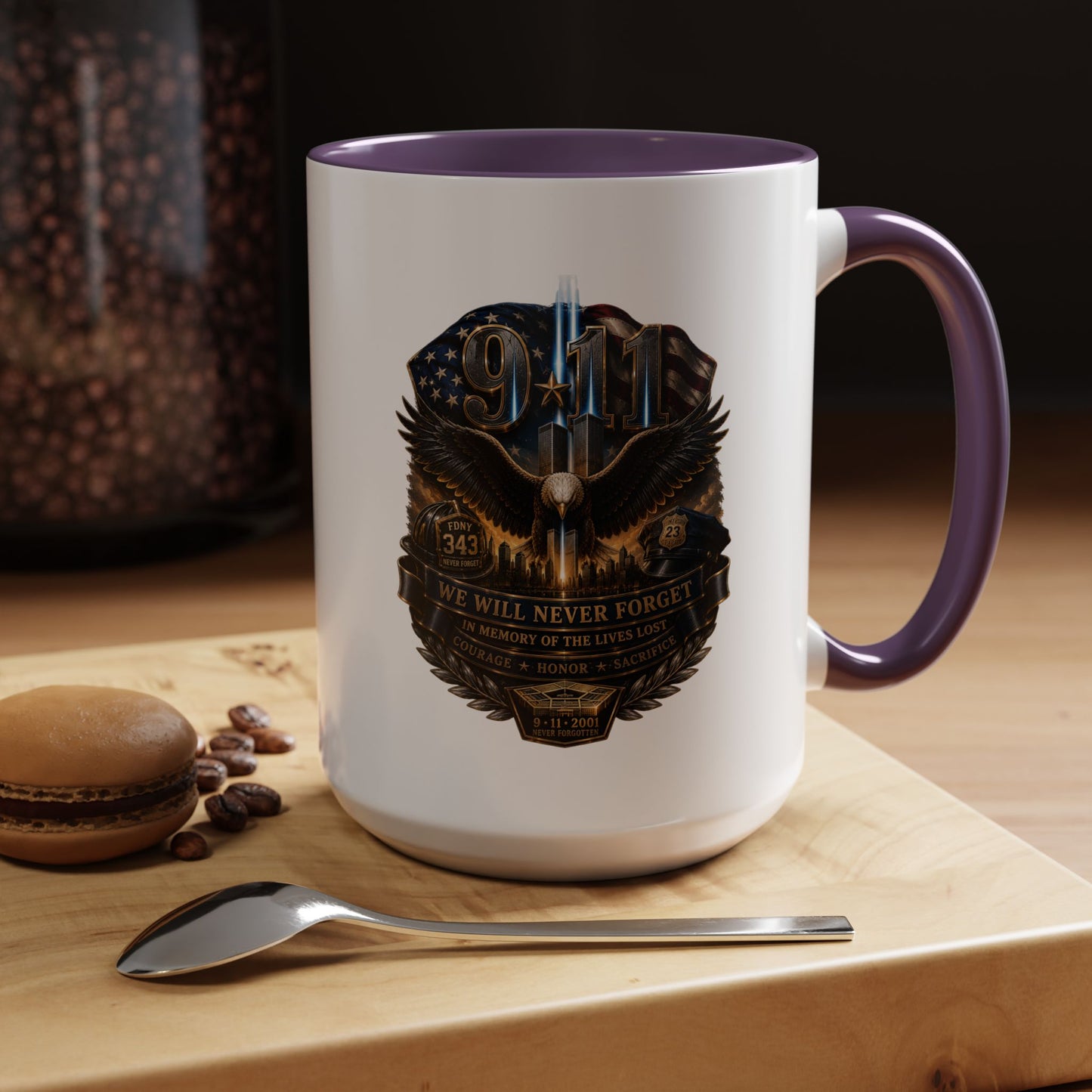 9/11 Tribute Coffee Mug — Never Forget Memorial Eagle Design (11/15oz)