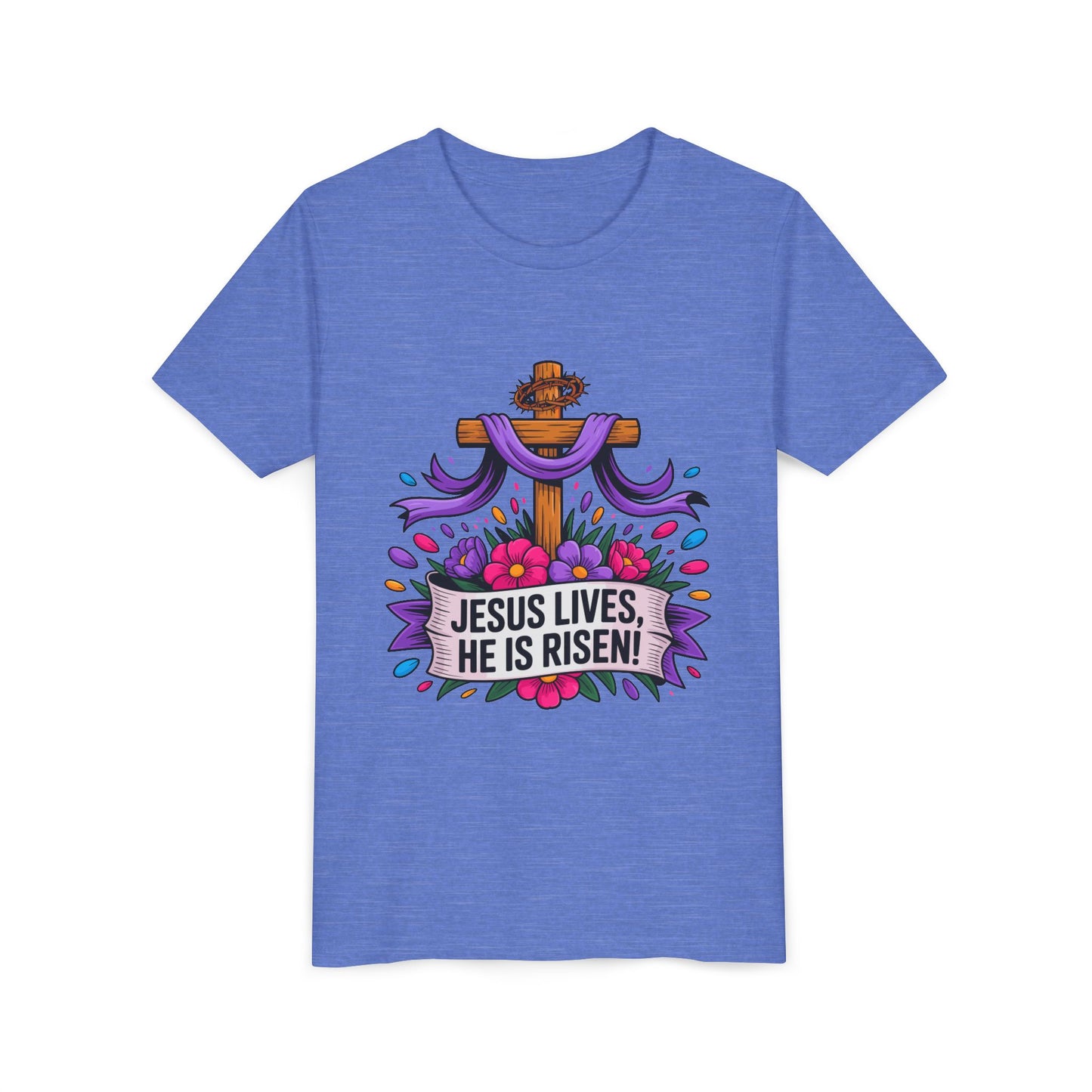 Youth Tee — "Jesus Lives, He Is Risen!" Easter Christian Tee