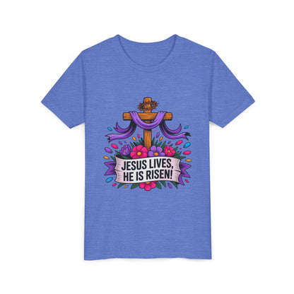 Youth Tee — "Jesus Lives, He Is Risen!" Easter Christian Tee