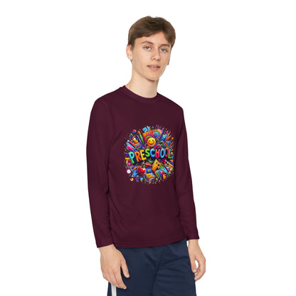 Youth Preschool Long Sleeve Tee - Colorful School Supplies Design