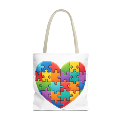 Autism Puzzle Heart Tote Bag - Colorful Awareness Canvas Tote