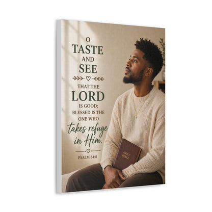 Canvas Wall Art - Psalm 34:8 "Taste and See" Inspirational Christian Prayer Print