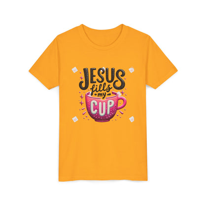 Jesus Fills My Cup Youth Tee — Christian Faith Kids Shirt