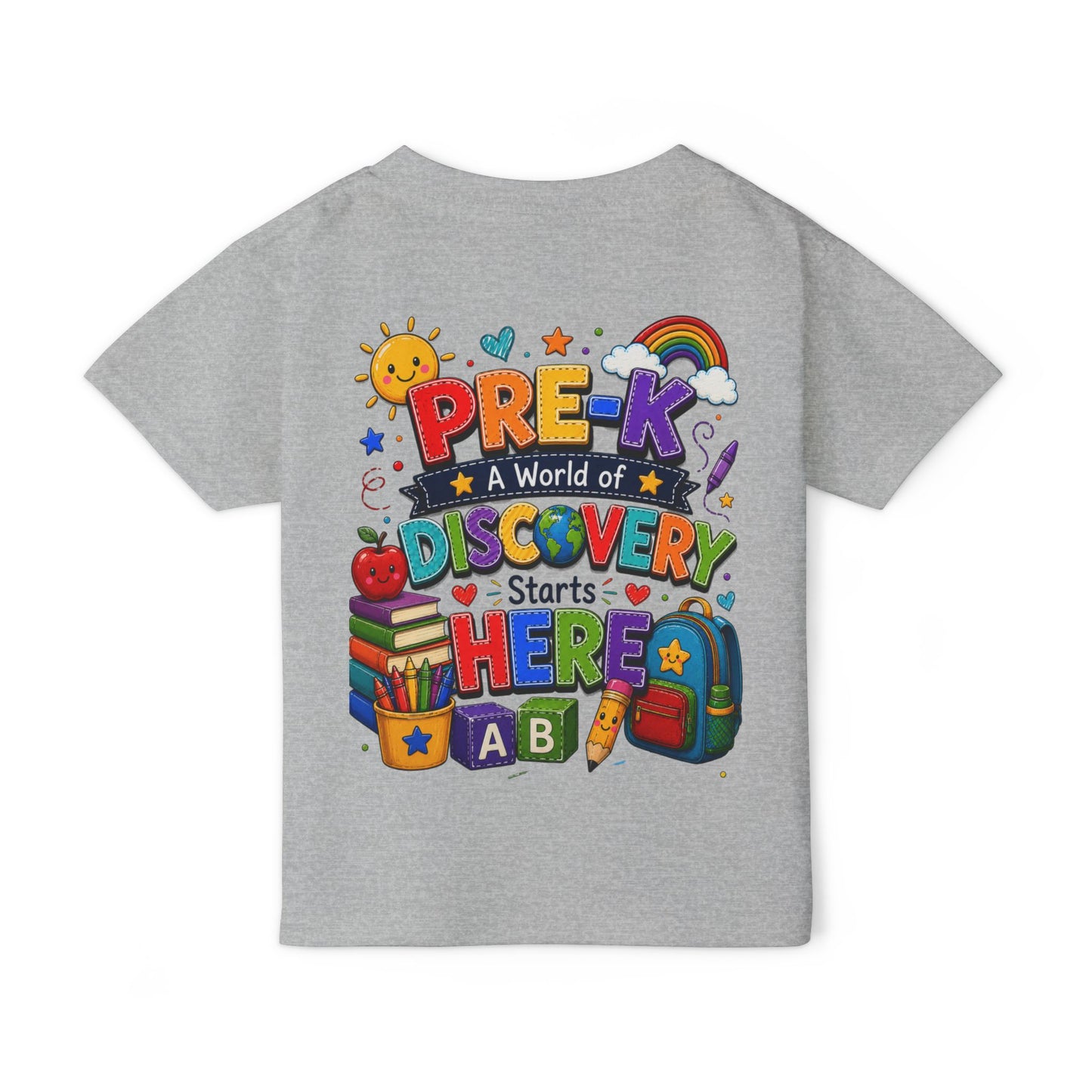 Toddler T‑Shirt — "Pre-K: A World of Discovery Starts Here" Colorful Back-to-School Tee