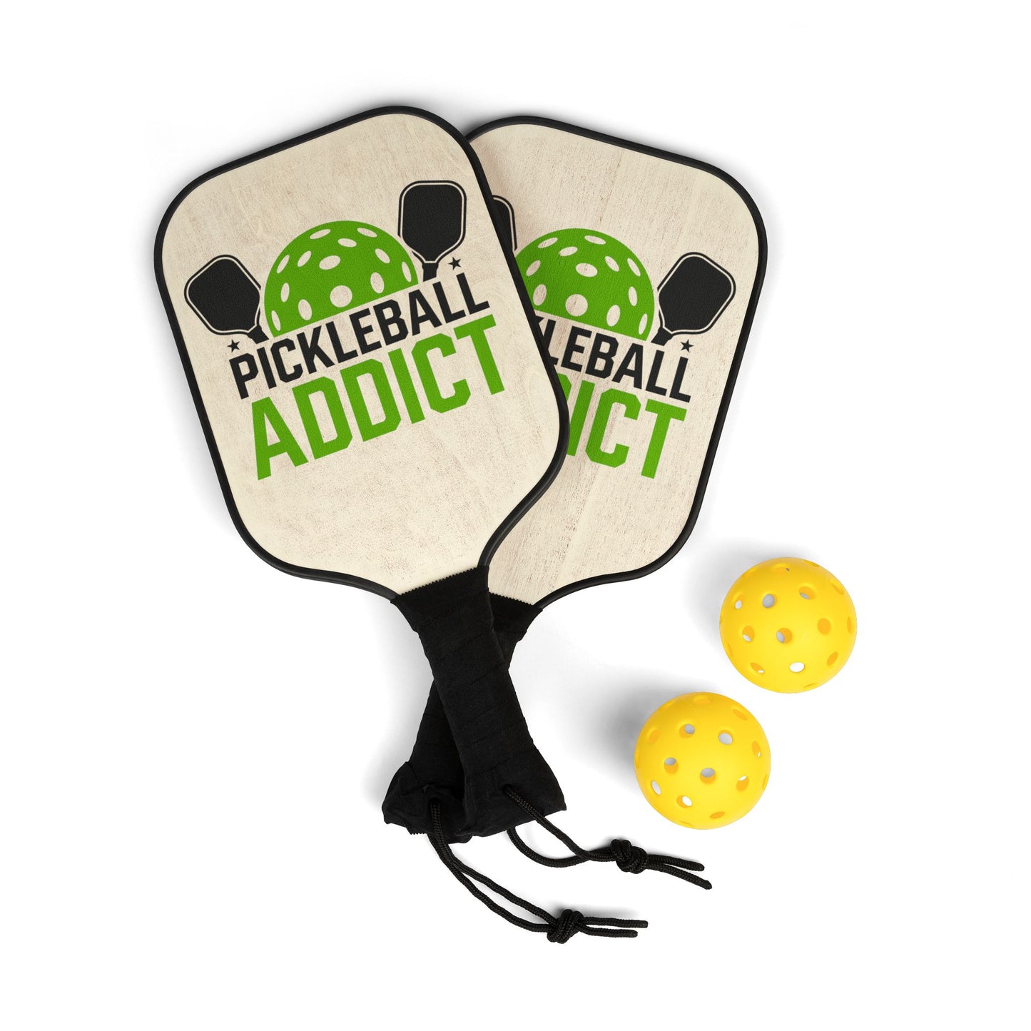 Pickleball Paddle Set — “Pickleball Addict” Mini Paddles with Balls