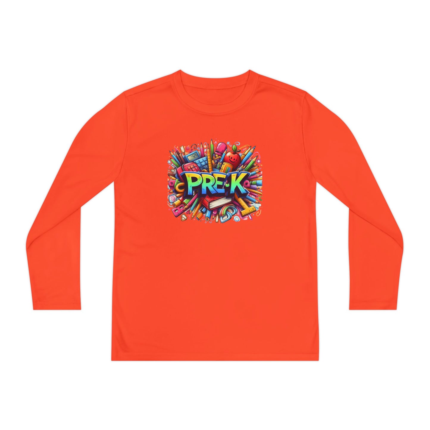 PRE-K Youth Long Sleeve Tee — Colorful School Supplies Design
