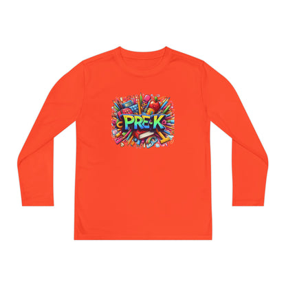 PRE-K Youth Long Sleeve Tee — Colorful School Supplies Design