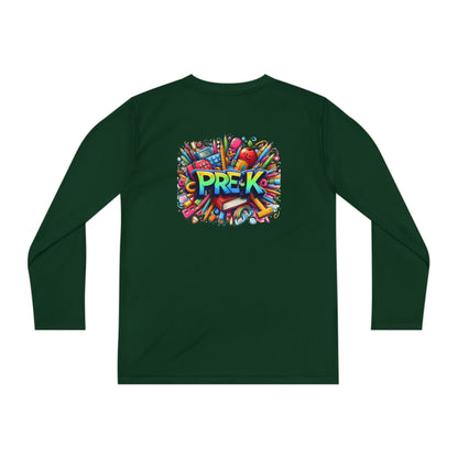 PRE-K Youth Long Sleeve Tee — Colorful School Supplies Design