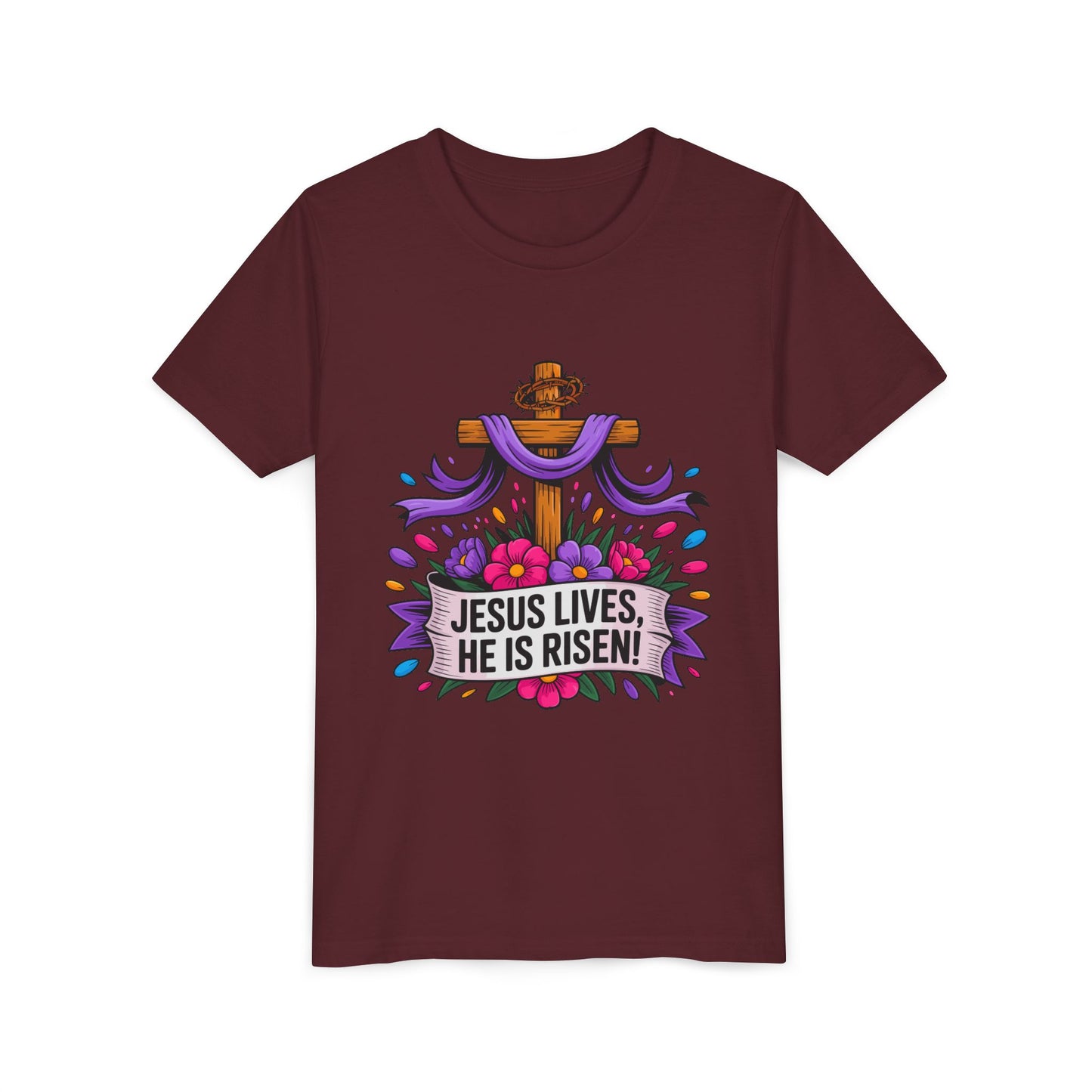 Youth Tee — "Jesus Lives, He Is Risen!" Easter Christian Tee