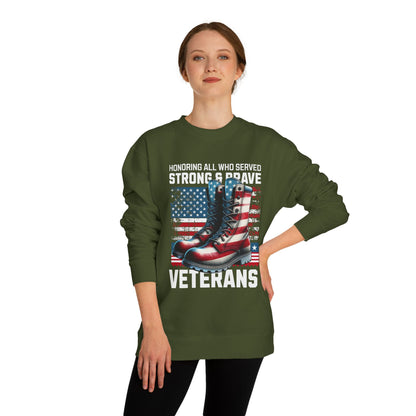 Veterans Tribute Sweatshirt — "Honoring All Who Served" Military Boots & American Flag