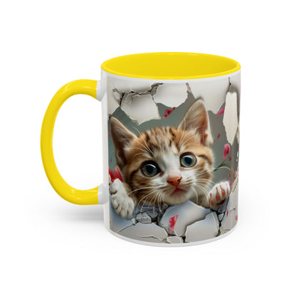 Kitten Peek Accent Coffee Mug — Cute Cat Peekhole Design (11/15 oz)