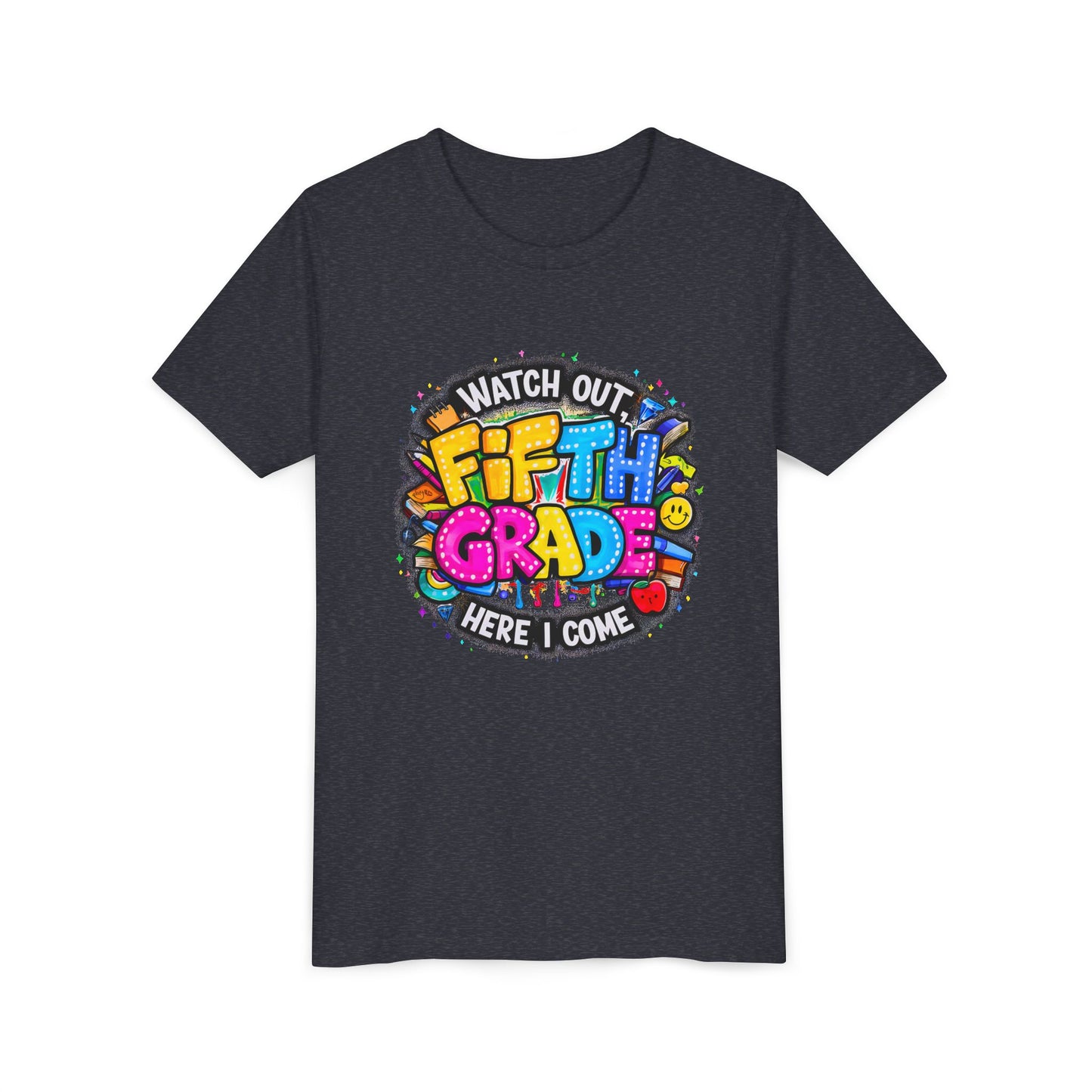Fifth Grade T‑Shirt for Kids - "Watch Out Fifth Grade Here I Come" Back-to-School Tee