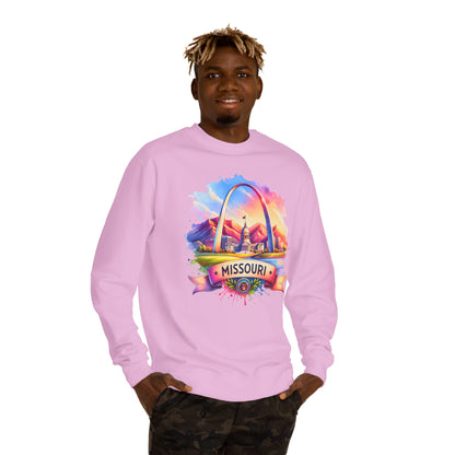 Missouri Arch Watercolor Sweatshirt — Colorful St. Louis Landmark Crewneck
