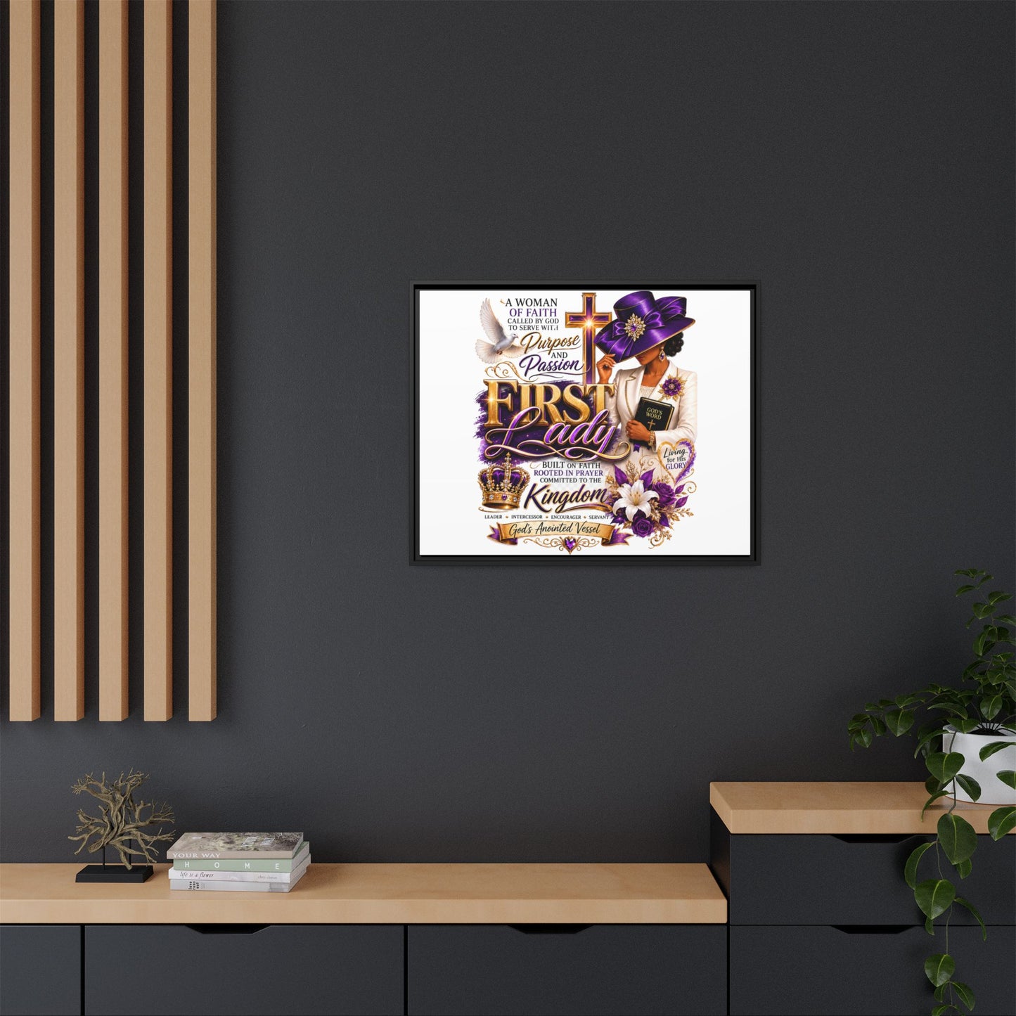 First Lady Faith Wall Art — Framed Matte Canvas (Purple & Gold)