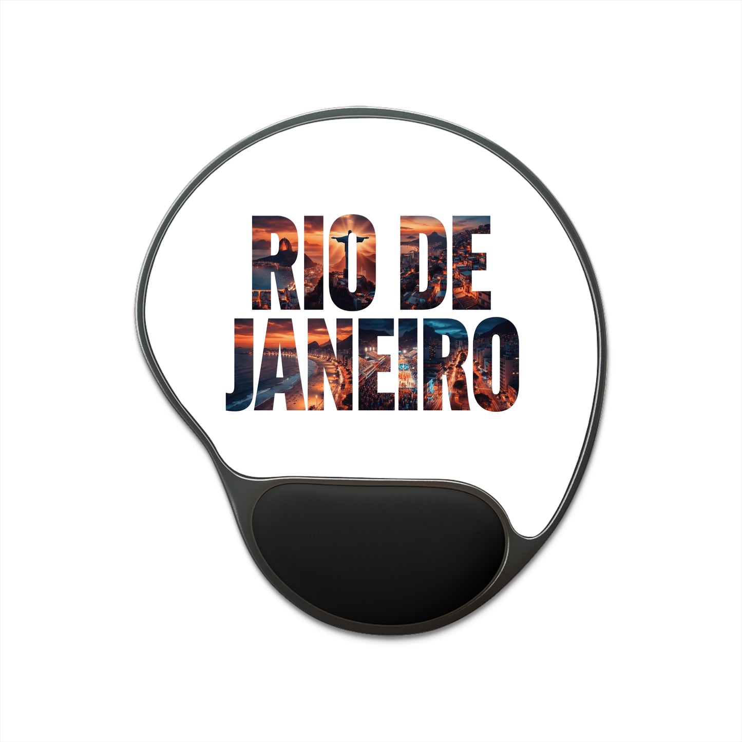 Rio de Janeiro Photo Text Mouse Pad with Wrist Rest — Travel Desk Accessory