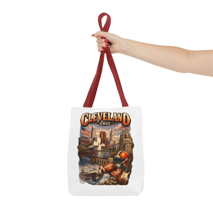 Cleveland Cityscape Tote Bag — Vintage Ohio Skyline & Sports Montage