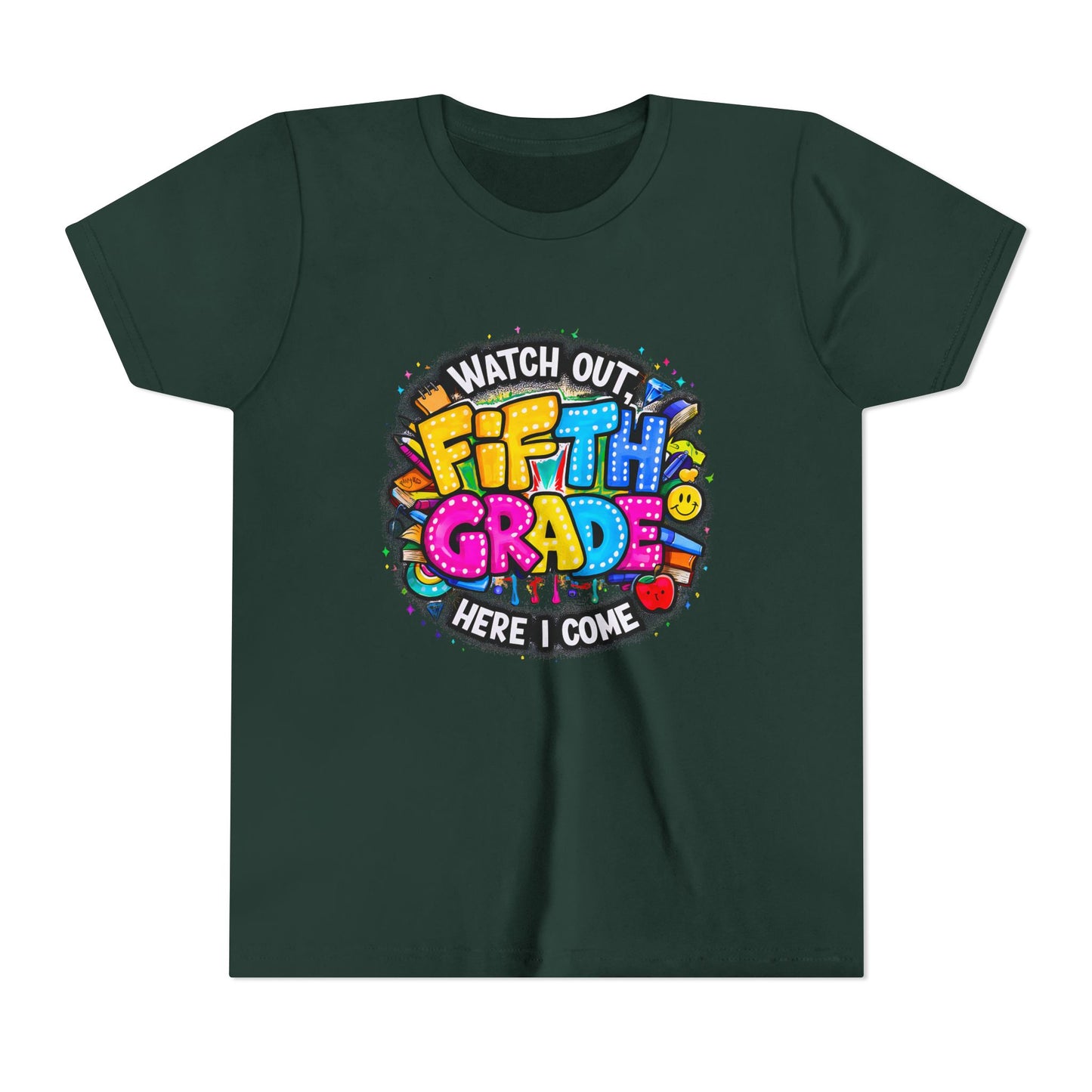 Fifth Grade T‑Shirt for Kids - "Watch Out Fifth Grade Here I Come" Back-to-School Tee
