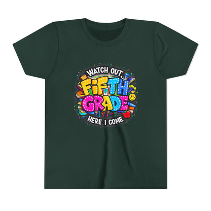 Fifth Grade T‑Shirt for Kids - "Watch Out Fifth Grade Here I Come" Back-to-School Tee