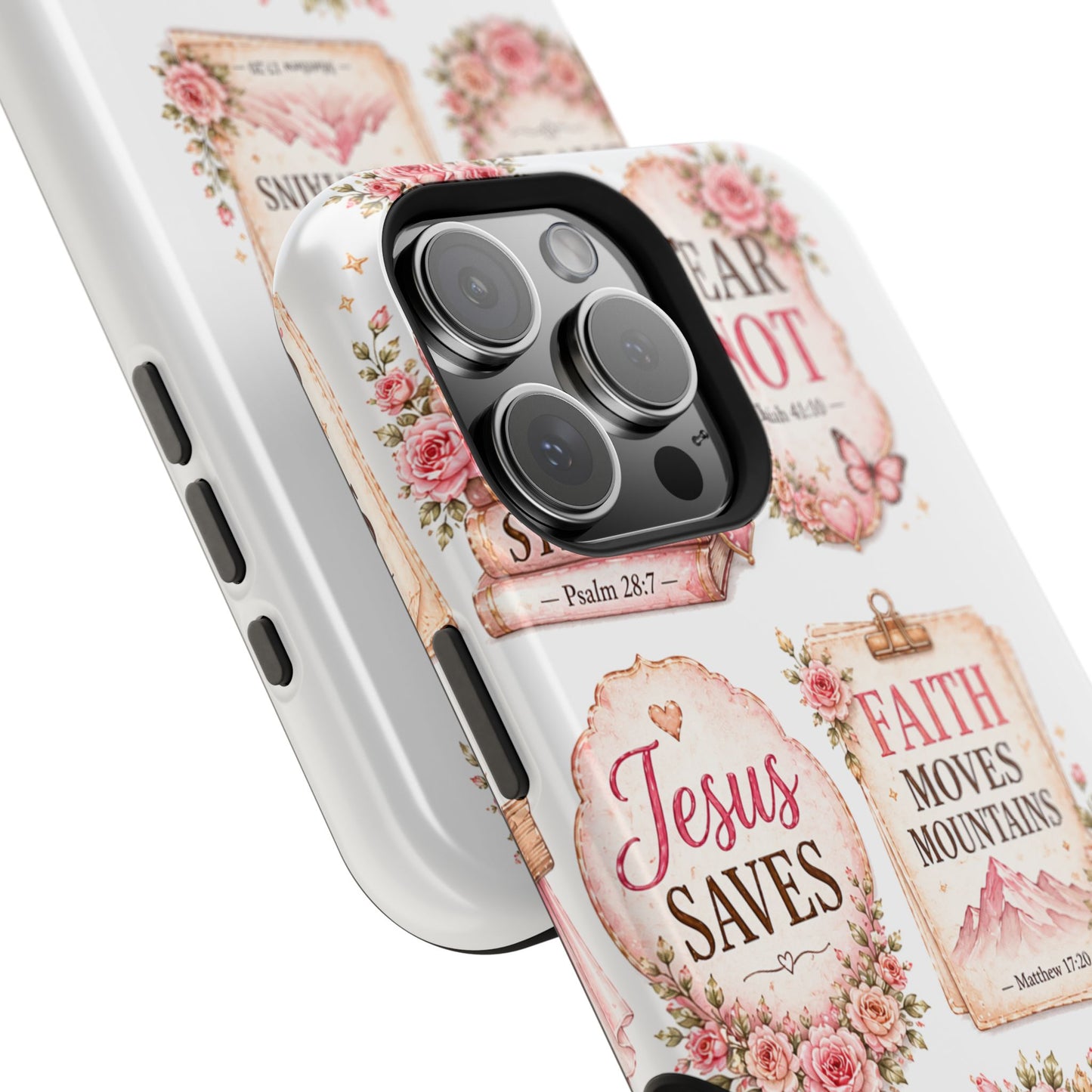 Christian Phone Case - "Fear Not, Faith Moves Mountains, Jesus Saves" Floral Magnetic Impact-Resistant Case
