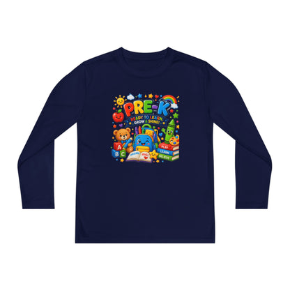 PRE-K Kids Long Sleeve Tee — Back-to-School Preschool Shirt ("Ready to Learn, Grow & Shine")