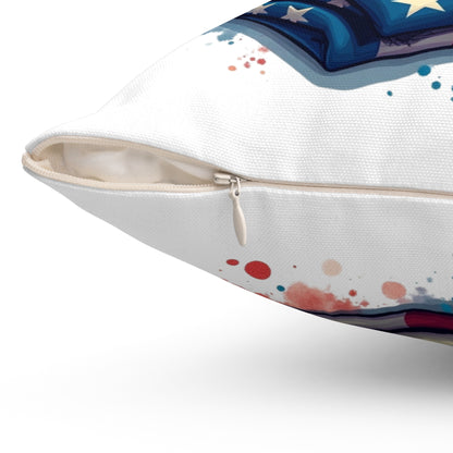 Never Forget 9/11 Memorial Throw Pillow — Firefighter Helmet & American Flag