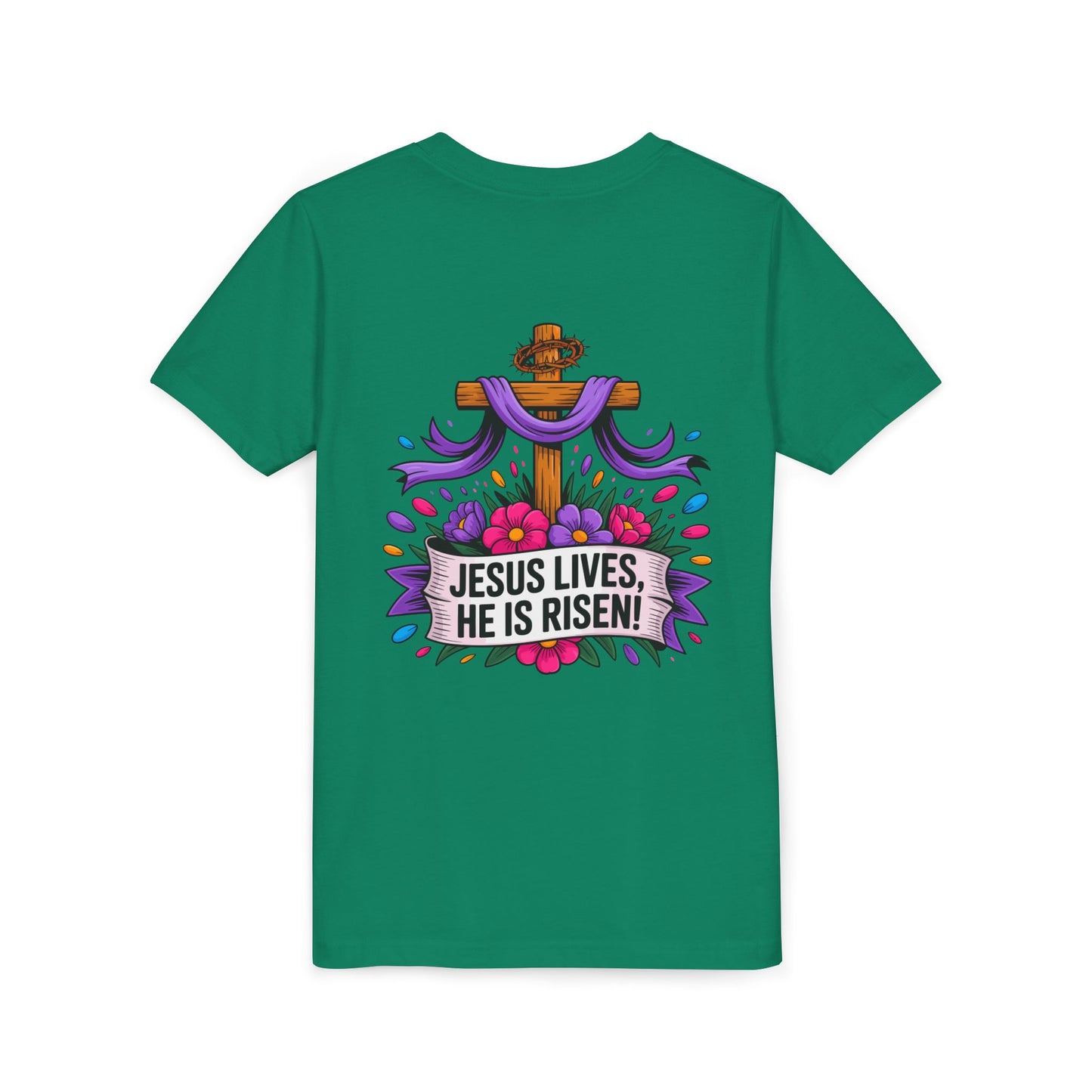 Youth Tee — "Jesus Lives, He Is Risen!" Easter Christian Tee