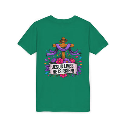 Youth Tee — "Jesus Lives, He Is Risen!" Easter Christian Tee