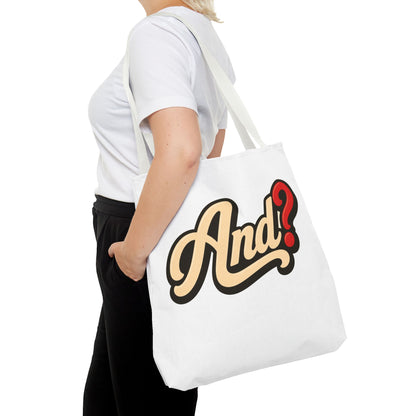 And? Graphic Tote Bag — Retro Script Question Mark Design
