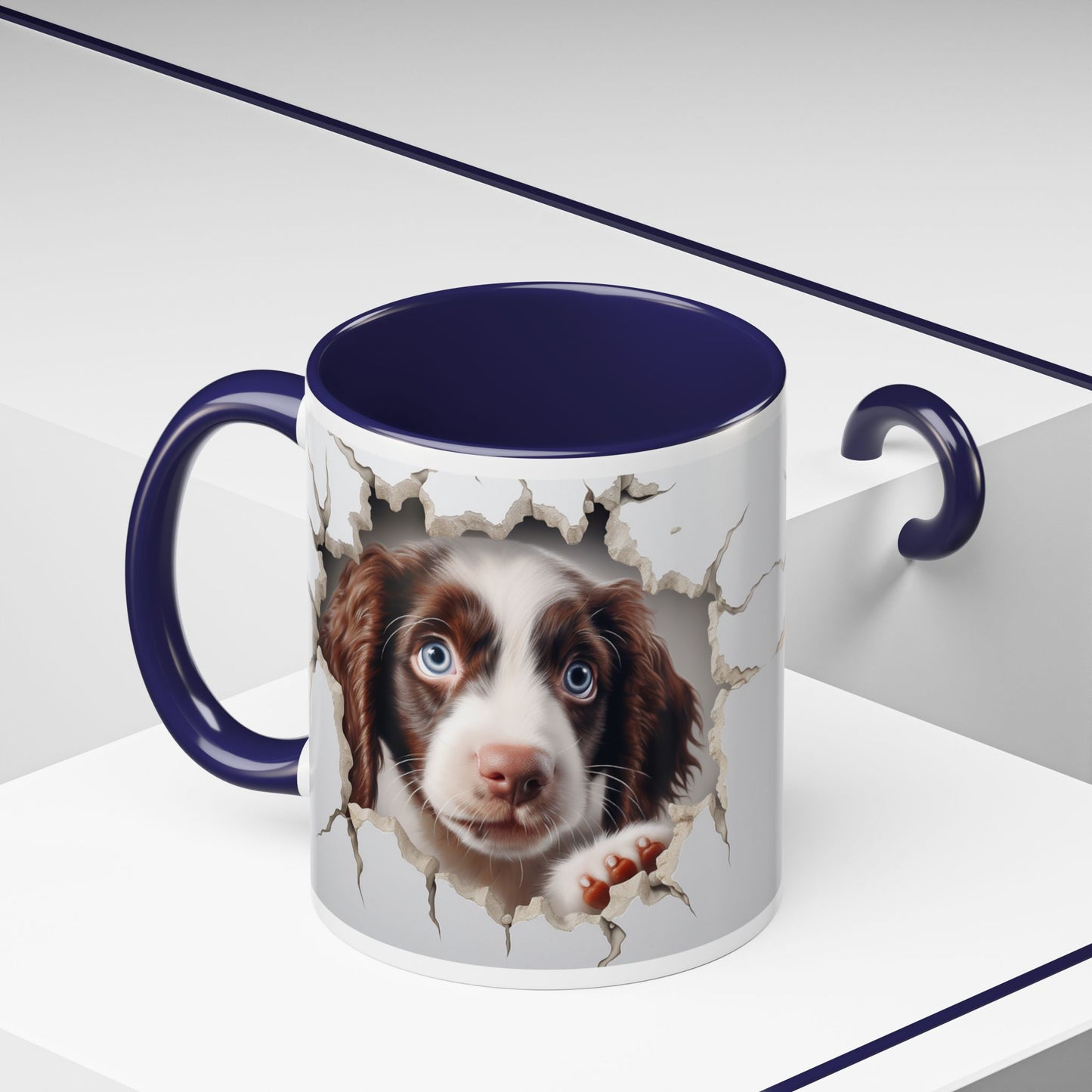 Puppy Peeking Accent Coffee Mug (11/15oz) — Cute Dog Tear-Through Design