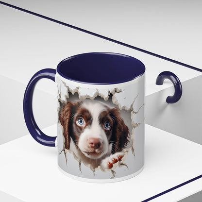 Puppy Peeking Accent Coffee Mug (11/15oz) — Cute Dog Tear-Through Design