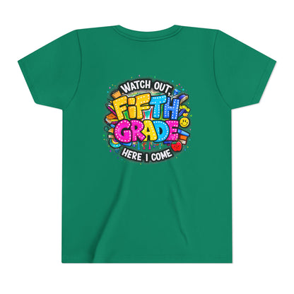 Fifth Grade T‑Shirt for Kids - "Watch Out Fifth Grade Here I Come" Back-to-School Tee
