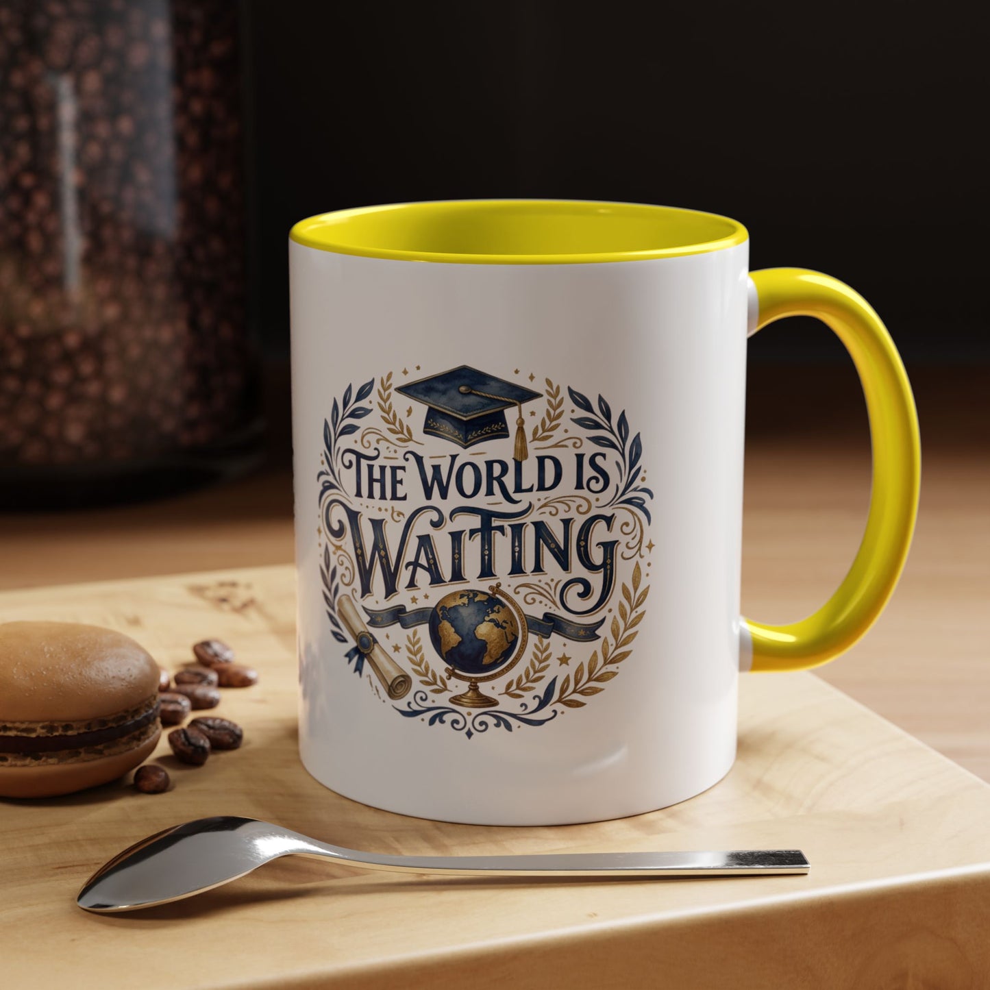 The World Is Waiting Graduation Coffee Mug — Inspirational Grad Gift (11/15oz)