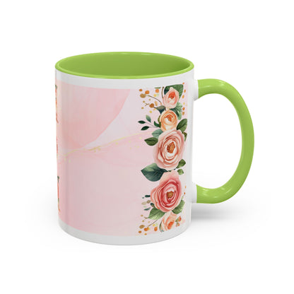 Mom Floral Accent Coffee Mug – Pink Rose Mother's Day Gift (11/15 oz)
