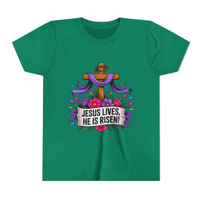 Youth Tee — "Jesus Lives, He Is Risen!" Easter Christian Tee